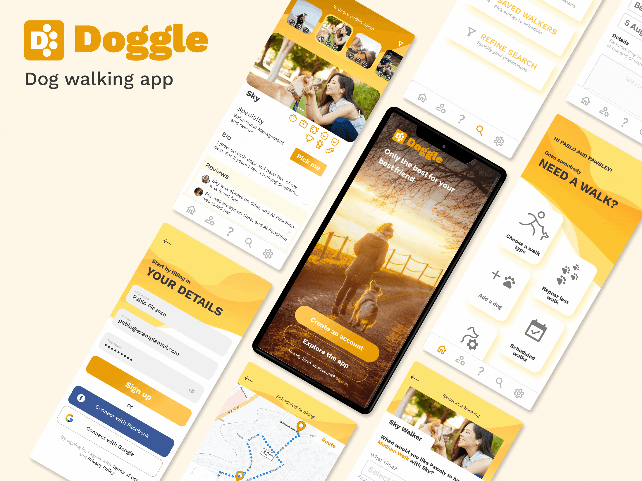 Case study: Doggle – Dog walking app app branding design graphic design typography ui ux