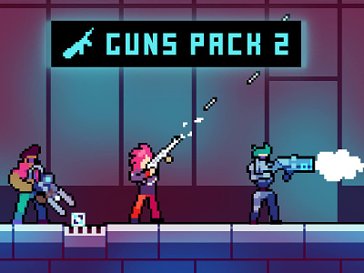 Free Guns for Main Characters 2d art asset assets blaster character cyberpunk game gamedev gun guns pack pixel pixelart pixelated png sci fi set sets shooter