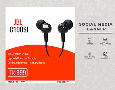 JBL C100si Social Media Post 3.5mm adobe photoshop best branding budget c100si design earphone facebook graphic design graphicdesign graphicdesigner headphones illustration illustrator jbl social media banner