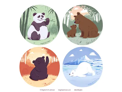 Bear seasons animal art bear bears black bear brown bear cute digital art digital illustration illustration limited colour palette limited colours panda polar bear seasons