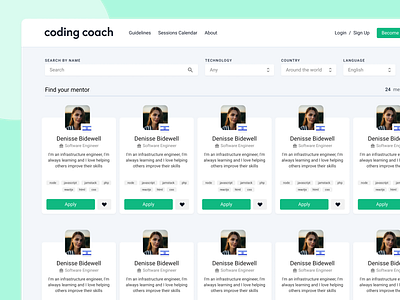 Refactor UI: Coding Coach Mentors Page clean clean ui desktop filters interface minimal redesign refactoringui search search result ui ux web webapp