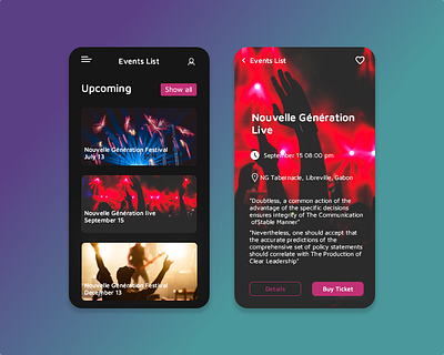 Event Listing app design typography ui ux