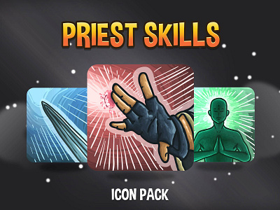 Priest RPG Skills 2d art asset assets fantasy game game assets gamedev icon icone icons indie indie game magic magical magician priest rpg skill skills