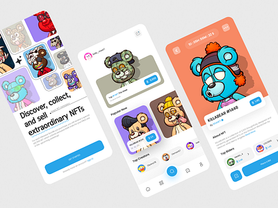 Extraordinary NFTs App🐻 animation app bear branding cute design illustration market marketplace nft nft collection ui ux