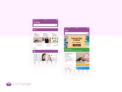 EventiYoga app cards catalog clean design home page italian mobile pink ui