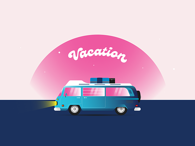Vacation time august design illustration mini van modern pink relex summer surf surfing travel trip vacation van vector wallpaper