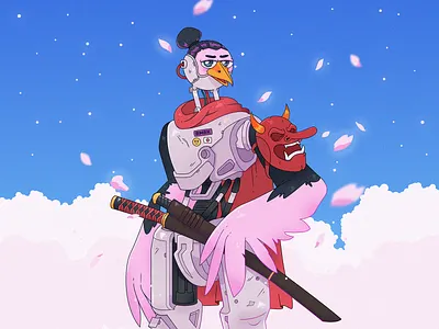 Samurai bird bird character cartoon cartoon character character character design cyborg illustration japan robot sakura samurai stylized character