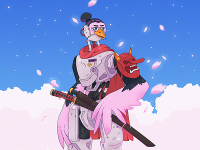 Samurai bird bird character cartoon cartoon character character character design cyborg illustration japan robot sakura samurai stylized character