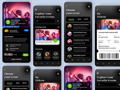 Music Event Discovery Application app application black branding clean concept creative dailyui design icons illustration minimal mobile mobile app modern music ui ui design uidesign ux