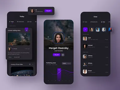 Reading App app chat feed mobile app profile page ui