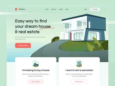 Berkayu - Real Estate Website clean clean illustration green home home illustration home website illustration landing page real estate rent scenery uiux unspace website