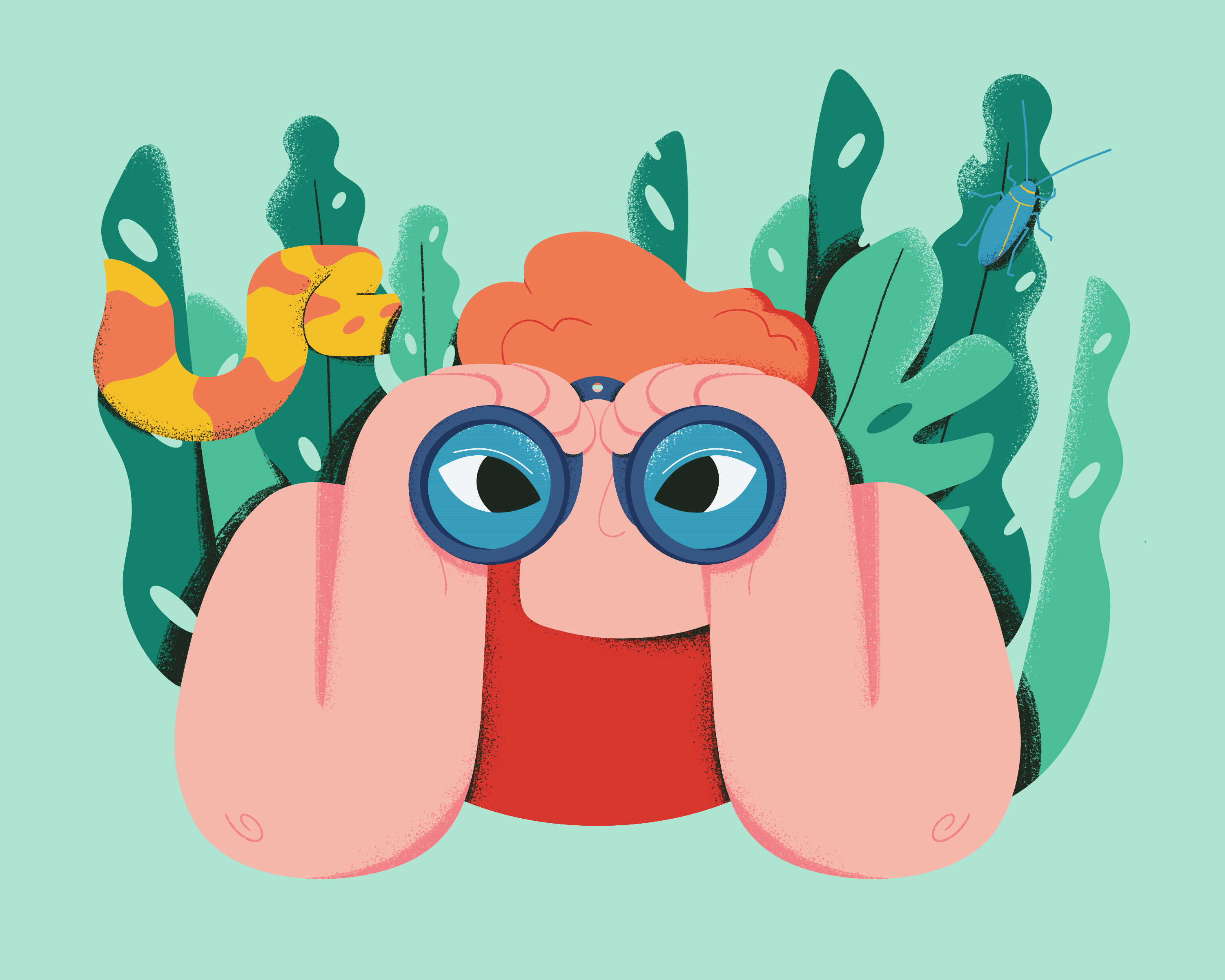 Wildilife watching animal rescue binoculars bug illustration animation insect jungle jungle binoculars raster animation safari app safari lookout safari shop safari trip snake wildlife wildlife app wildlife illustration wildlife rescue