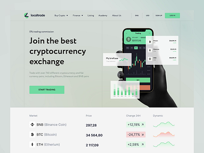 LocalTrade cryptocurrency exchange trading binance bitcoin blockchain clean coin crypto crypto art crypto wallet crypto website cryptocurrency ethereum finance gradient landing landing page minimalist nft token ui ux