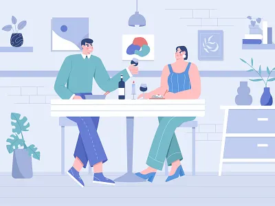 Dinner with couple Illustration character couple dating dating couple dinner eat illustration illustrations love loving meet restaurant resto romantic sweat table woman