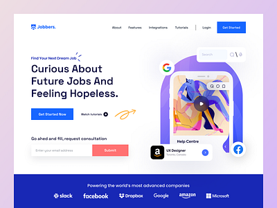 Jobbers Home Screen Landing Page app hiring job job finding landing page recuitment research saas saas landing page ui design uiux ux design