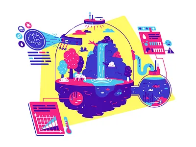 Nature conservation animal conservation dome earth environment float futuristic hologram illustration isle nature protection sustainable tech thierry fousse trees ui water