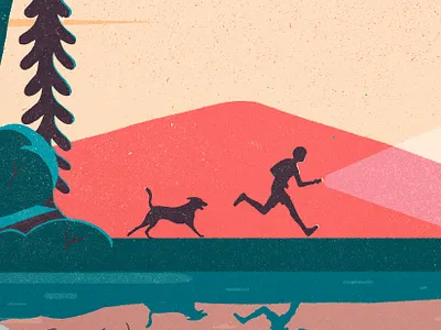 A forest (my three-legged dog edition) adventure bird bold children color palette colorful contemporary digital painting dog editorial forest fun illustration kids modern naive nature three legged woodland woods