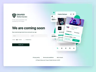 Draper Walled Garden- Coming soon (beta) blur backgrounnd coming soon investment landing landing ui