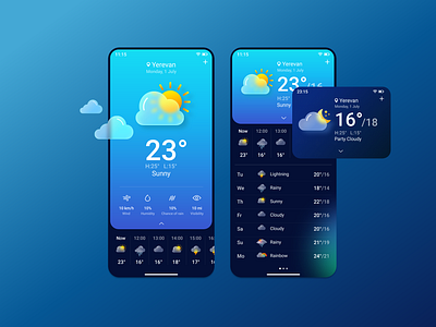 Weather App colors concept design flat flat design forecast gradient illustration minimal mobile mobile ui rain simple sun ui ux uidesign weather weather app weather icon