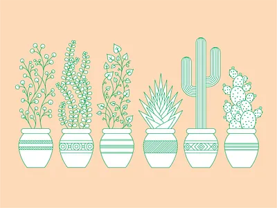 Geometric Plants, Succulents + Cacti oh my! cacti cactus geometric icon illust illustration letterpress linework minimalist pattern plant succulent vine