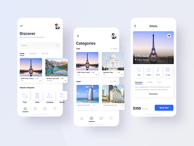 Discover world_mob app booking cards interface menu mobile product trip user ux vacation