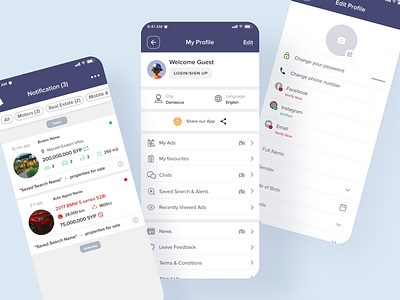 Classified App Profile app profile buyer classified classified app cross platform app goods for sell hybridapp mobile app mobileappdesign notification ui notifications profile design profile screens profile ui sell seller app uiux