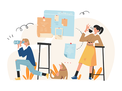 Research and Analysis agency analysis app big data binoculars cofee design flat illustration illustration research