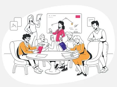 Collective discussion on the company meeting character company discussion illustration meeting outline people work
