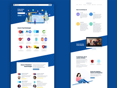 Website Design for Workshops blue coding design illustration landing page learning training website