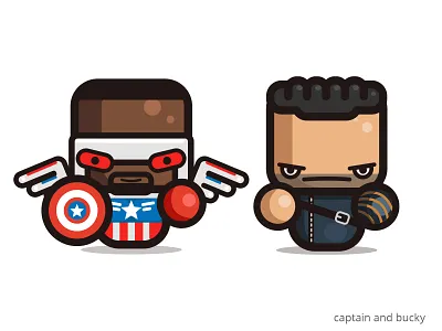 simple captain and bucky bucky captain america chibli design falcon fanart funky illustration kawaii kirpluk logo marvel simple vector winter soldier