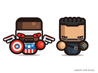 simple captain and bucky bucky captain america chibli design falcon fanart funky illustration kawaii kirpluk logo marvel simple vector winter soldier