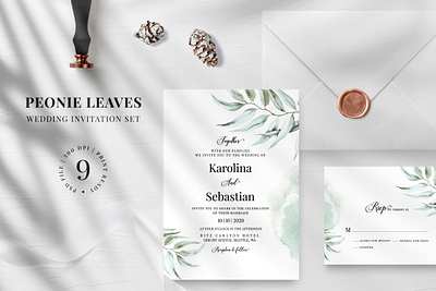 Peonie leaves Wedding Invitation clean clean invitation design elegant elegant invitation fresh fresh invitation invitation invitation shop minimal invitation modern modern invitation printtemplate weddinginvitation