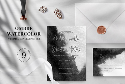 Ombre Watercolor Wedding Invitation clean clean invitation design elegant elegant invitation fresh fresh invitation