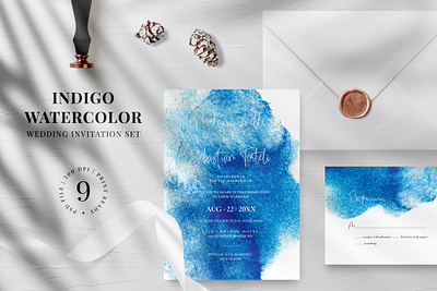 Indigo Watercolor Wedding Invitation clean clean invitation design elegant elegant invitation fresh fresh invitation invitation invitation shop minimal invitation modern modern invitation watercolor weddingcard