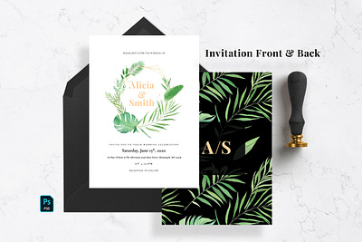 Green Tropical Wedding Invitation clean clean invitation design elegant elegant invitation fresh fresh invitation invitation invitation shop minimal invitation modern modern invitation