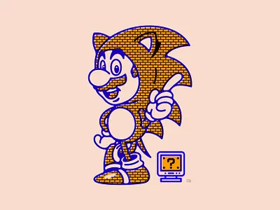 Super Sonic Bros abstract cartoon character design flat gaming illustration logo mario minimal nintendo offset sega sonic vector video game wit