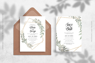 Geometric Foliage Wedding Invitation clean clean invitation design elegant elegant invitation fresh fresh invitation graphic design invitation invitation shop minimal invitation modern modern invitation