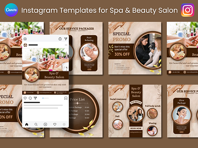 Instagram Canva Templates for Spa & Beauty Salon branding business canva design instagram online marketing socialmedia templates
