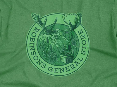 Robinsons General Apparel animal antlers apparel illustration general store green grocery hand drawn moose t shirt tri colour tshirt vintage