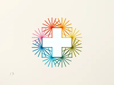 Fireworks anniversary birthday brand branding celebration color cross design fireworks graphic design happy logo minimalist plus poster rainbow swiss switzerland