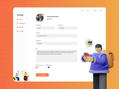 Design of profile editor 3d acc account accounteditor accountsettings branding clean design edit figma illustration logo profile profileditor settings typography ui ux vector website