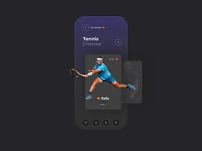 My heroes app darktheme design federer flat ios latest mobile new popular random sports tennis ui ux wimbledon
