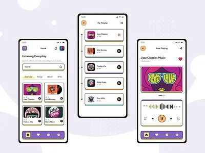 Music App Design - Brutalism Theme application brutalism design mobile app design music music app neo brutalism neo brutalism player playlist sound ui uidesign uiux voice