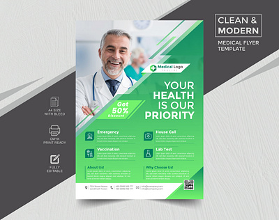 Medical & Healthcare Flyer Design clinec cyan design flyer flyer design green health hospital medical flyer