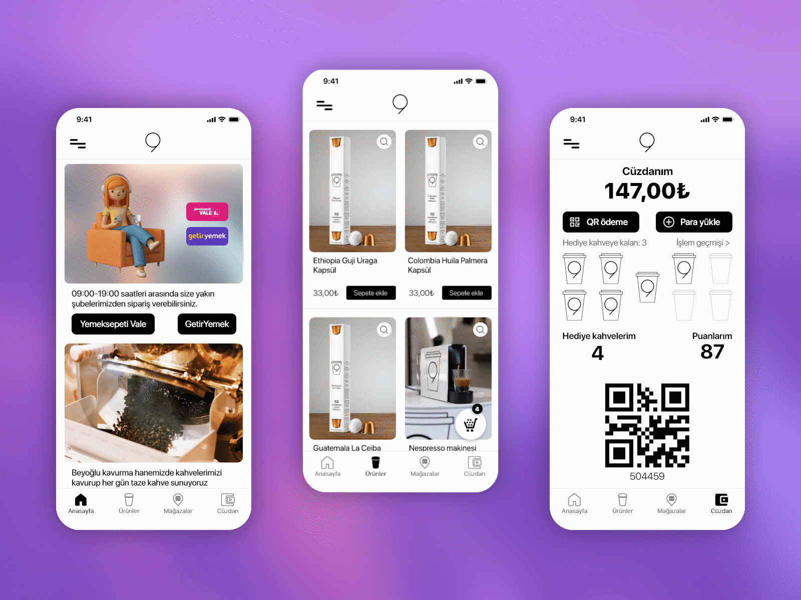 9kahve - coffee shop mobile app animation app coffee coffee shop gif mobile app design motion graphics order app shop app ui ui design ux ux design wallet