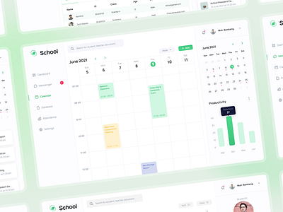 School Admin - Dashboard - Messenger activity admin administrator calendar clean dashboard date detail education green manage management month schedule school task ui design university ux design year