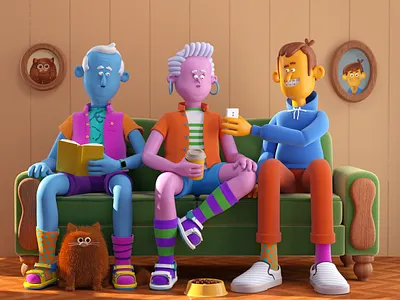 FAMILIA 3d c4d cat character familia family gato grandpa illustration octane render