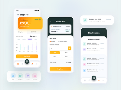 Gold invesment mobile app bank clean finance gold investment mobile app money sketch ui
