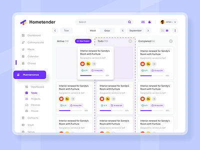 Hometender home management web app | Project Task Screens matloob mehrab web app design