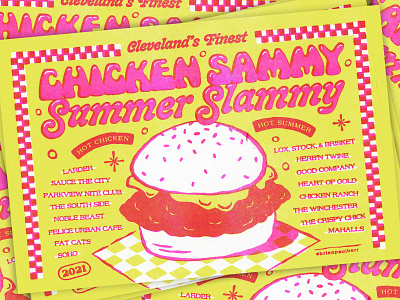 Chicken Sammy Summer Slammy 60s 70s chicken chicken sandwich cleveland fluorescent food fried chicken illustration local food ohio procreate psychedelic restaurant retro riso risograph tour type typography